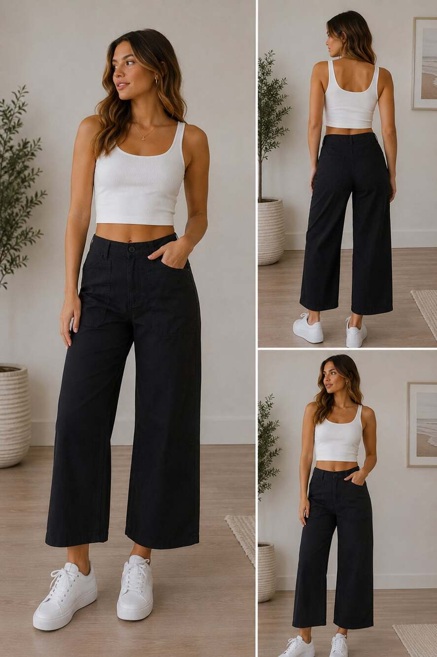 KUT from the Kloth Black Linen Blend Wide Leg Utility Pants Style KB44801